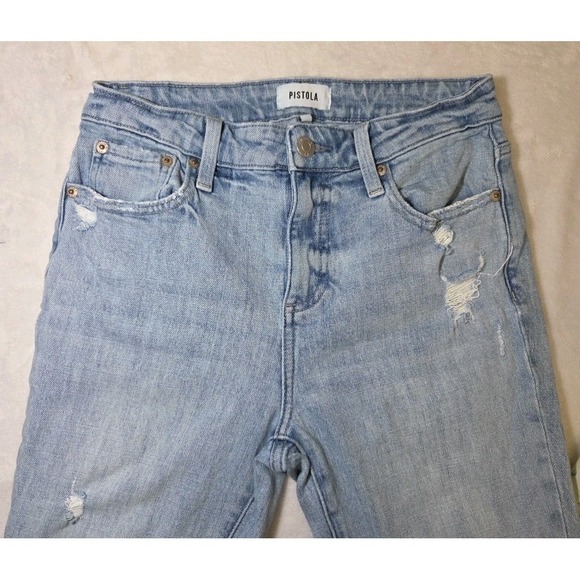 PISTOLA Monroe Crop Womens Jeans DISTRESSED HIGH RISE Light Wash Size 26 - Picture 3 of 10